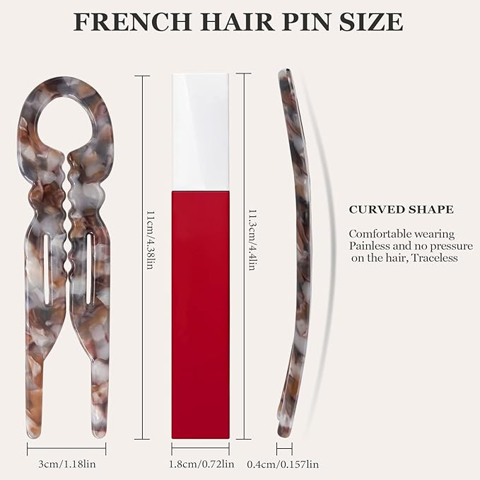 Sunolga 4pcs Prestige French Hair Pins for Women, 4.38" Large, Serrated Anti-Slip Design, Curved Shape for Better Head Fit, Coquette Elegant Hair Accessories for Updos, Chignon, Bun Hairstyles