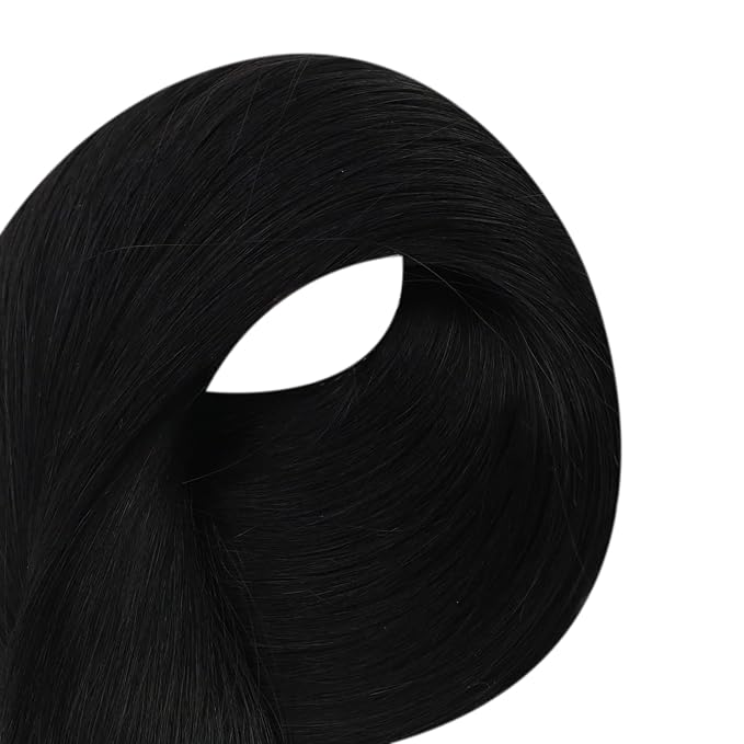 Full Shine Black Hair Extensions Skin Weft Color Jet Black 16 Inch Seamless Soft Natural Tape in Remy Invisible Human Hair Extension for Women 20Pcs 50Grams Brazilian Silky Add Volume