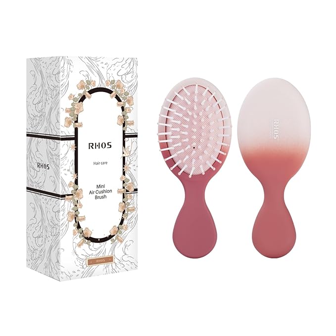 RHOS Mini Hair Brush for Women,Men and Kids, Travel Size Hair Brush for Purse & Pocket, Small Cushion Paddle Brush with Soft Bristles(1 Pack-Red Gradient)
