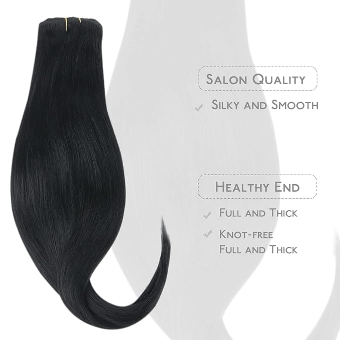 WENNALIFE Clip in Human Hair Extensions 85g 5pcs 22 Inch, Remy Hair Jet Black Real Virgin Hair Extensiones De Cabello Humano Con Clip Ins