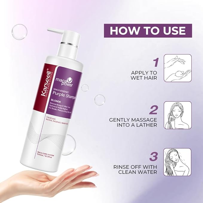 Karseell Purple Shampoo for Blonde Silver Gray Highlighted Hair Professional Neutralizes Brass & Yellow Tones 16.90 oz 500ml