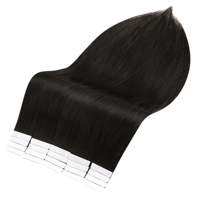 Full Shine Seamless Tape in Hair Extensions Human Hair 18 Inch Invisible Tape in Extensions Natural Real Hair Extensions Tape in Color Off Black 1B Remy Human Hair Extensions 20 Pcs for Party 50 Gram