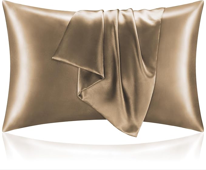 BEDELITE Satin Pillowcase for Hair and Skin, Super Soft and Cooling Similar to Silk Pillow Cases 2 Pack with Envelope Closure, Gift for Women Men(20"x36" King Size, Tawny Brown)