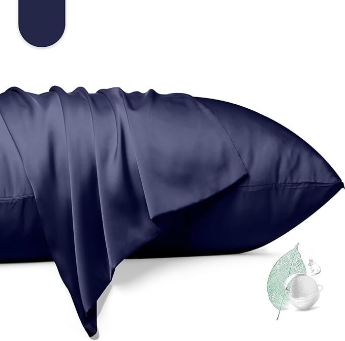100% Mulberry Silk Pillowcase 2 Pack,Standard Size Silk Pillow Cases for Hair and Skin,Silky Smooth Bed Pillow Cover with Hidden Zipper,Natural Silk Pillow Case Set of 2 (Navy Blue, Standard 20X26)
