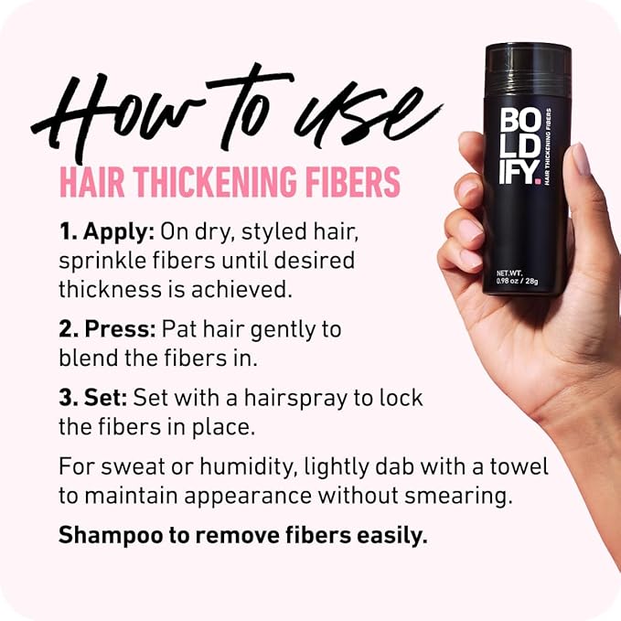 BOLDIFY Hair Fibers (12g) - Fill In Thinning and Fine Hair for an Instantly Fuller, Thicker Look - 14 Shades for Women & Men - Black