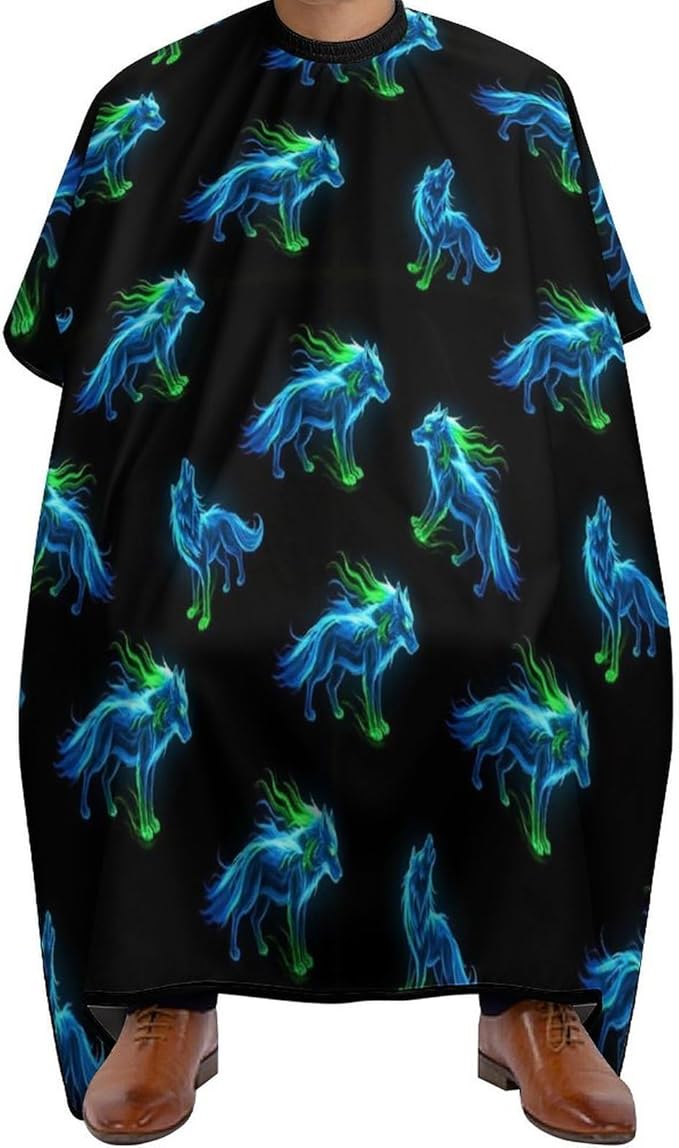 Full Coverage Haircut Barber Cape Cover, Hairdressing Haircut Apron Cool Cyan Wolf Haircut Cloth Wrap Protector for Hair Cutting