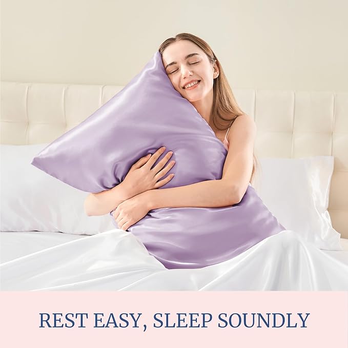 BEDELITE Satin Pillowcase for Hair and Skin, Super Soft and Cooling Similar to Silk Pillow Cases 2 Pack with Envelope Closure, Gift for Women Men(20"x30" Queen Size, Lavender)