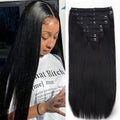 28Inch Clip in Hair Extensions Real Human Hair Straight 8Pcs Remy Hair Extensions Clip in Human Hair with 18Clips Double Lace Weft 120g Natural Black