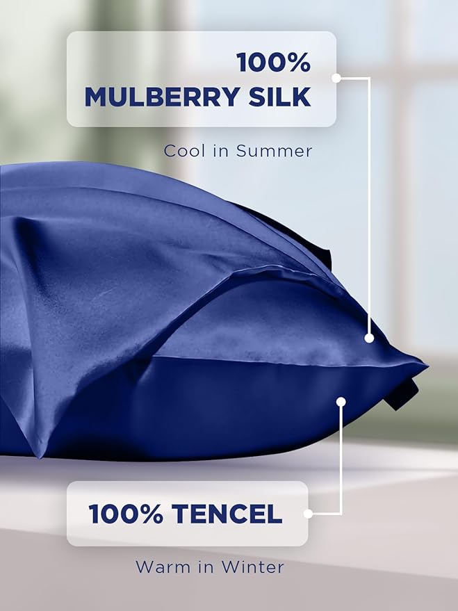 Mulberry Silk Pillowcase for Hair and Skin, SGMSILK 22 Momme Natural Silk Pillow Cases with Zipper, 6A Soft and Smooth Single Sided Pure Silk Pillow Cover (Royal Blue, King 20"x36")