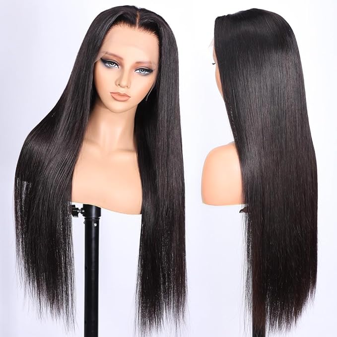 Iris Queen 12A 220 Density 13x4 HD Lace Front Wigs Human Hair Pre Plucked Straight Virgin Human Hair Transparent Lace Frontal Wig for Black Women Natural Black Color(24 inch)