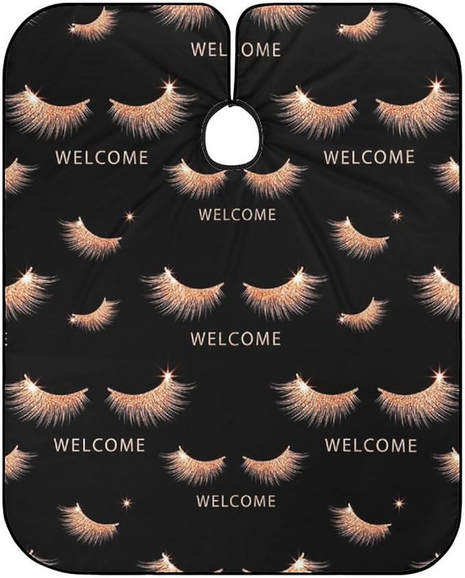 Extra Long Barber Styling Cape, Rose Gold Pink Eyelash Welcome Black Haircut Hairdressing Cloth Apron Hair Cutting Cloak for Hair Cutting