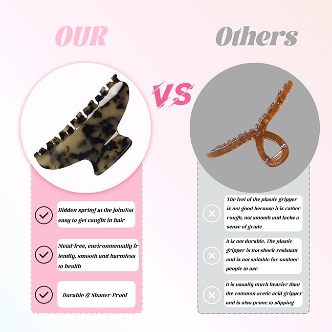 French Hair Claw Clips for Women Grils,4 Inch Strong Hold No Slip Grip Accessories Acetate Material,Not Easily Damaged,Thick or Thin Hair (Beige Tortoiseshell)