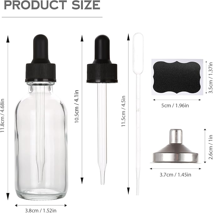2 oz Glass Dropper Bottles,4 Pack 60ml Empty Reusable Leak Proof Thick Tincture Bottles for Essential Oils,Hair Oil,Liquids,Laboratory,Pharmacist Bottle,Massage,Perfumery Aromatherapy