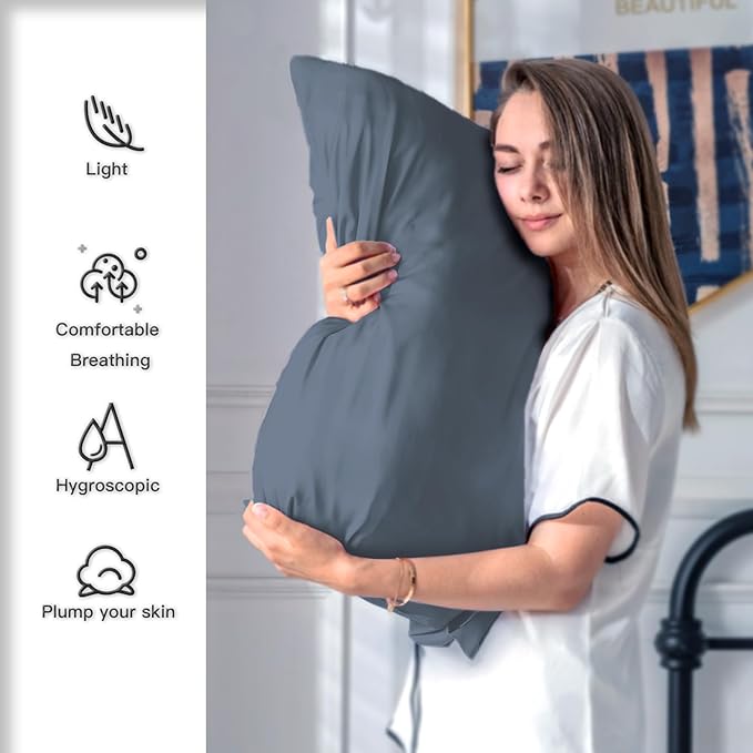 Silk Pillow Cases 2 Pack Soft Breathable and Sliky Queen Size Pillow Cases Set of 2,Natural Mulberry Satin Silk Pillowcase with Hidden Zipper for Hair and Skin (Space Grey,20"X 30",2pcs)