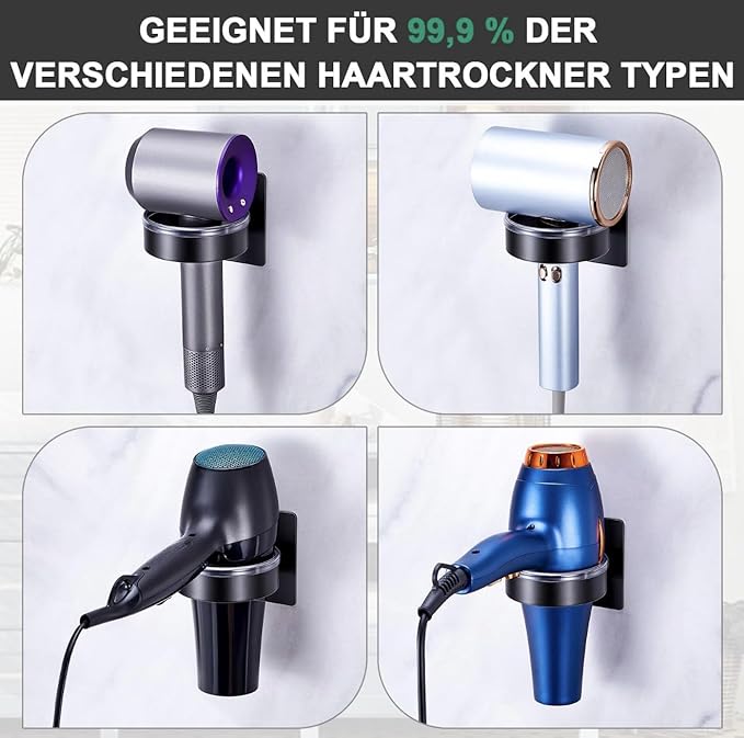 Hair Dryer Wall Mounted Holder,Stainless Steel Blow Dryer Holder,Self-Adhesive Bathroom Hair Styler Tool Organizer Storage Rack