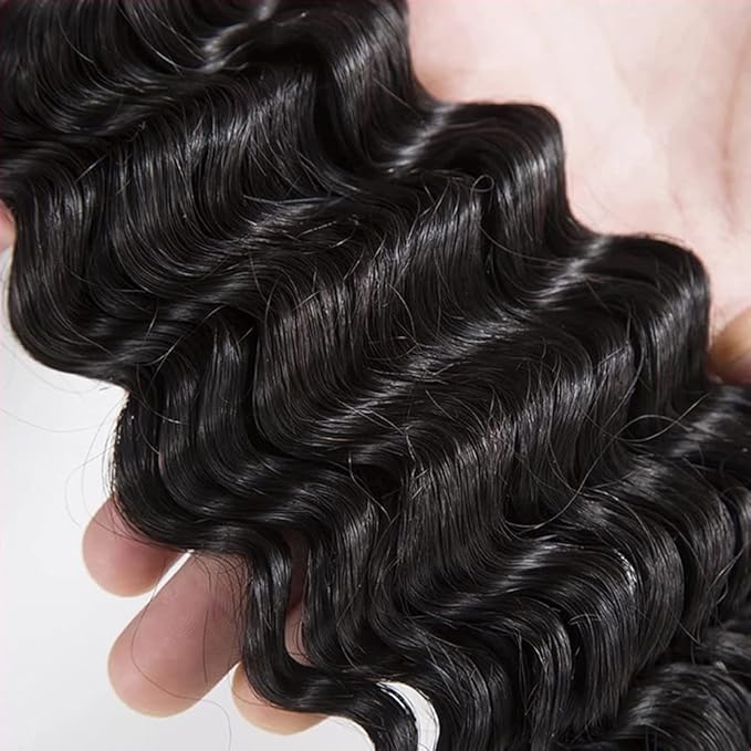 Human Hair Bundles Natural Black Deep Wave Bundles 24 Inch Double Weft Real Remy Color 1B Hair Weave Grade 8A Brazilian Virgin Remy Hair Extensions For Woman