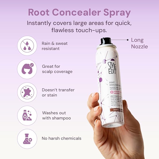 STYLE EDIT Black Root Concealer Touch Up Spray, Instantly Covers Greys And Roots - Professional Salon Quality Grays Cover Up Hair Products for Women Black 2 Ounce Pack of PACK OF 5