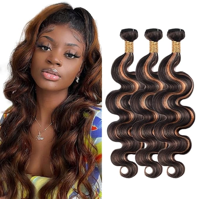 Light Brown Body Wave Bundles Human Hair Ombre Brown Bundles 26 28 30 Inch Niegmeag Brazilian Virgin Remy Hair Extensions Double Weft Highlight P1B30 Body Wave Bundle Hair Weave