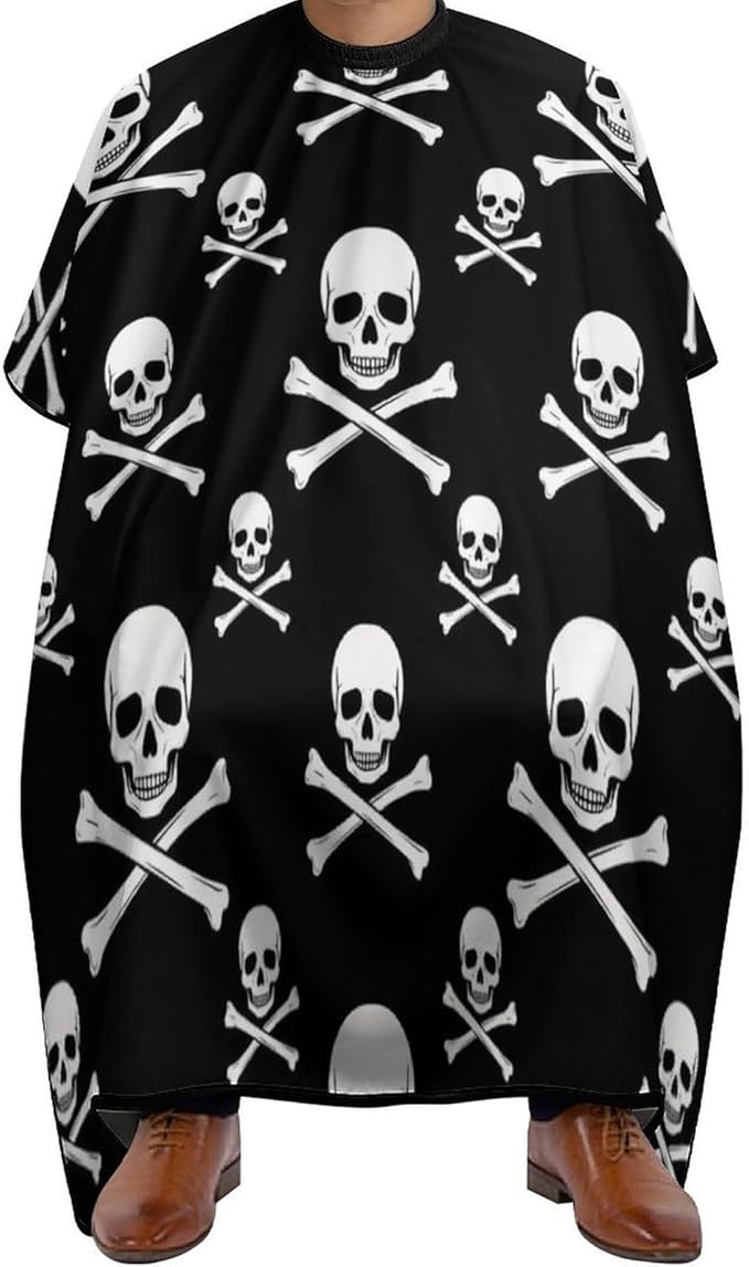 Adjustable Barber Styling Cape, Skull and Crossbones Haircut Apron Hairdressing Gown Cover for Hairdressers