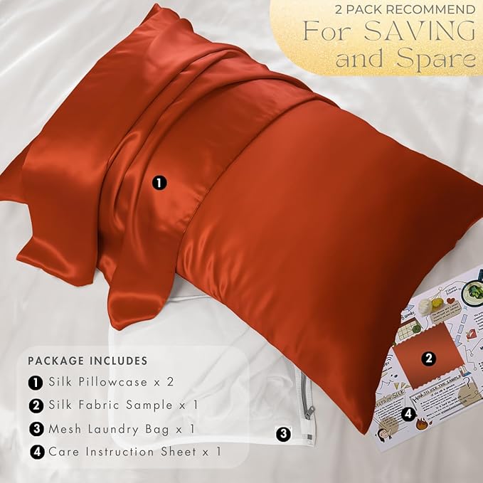 PROMEED 23 Momme Silk Pillowcase 2 Pack with Zipper, 3rd Gen Grade 6A+ 100% Mulberry Silk Pillow Case Set of 2, Cooling Pillow Cases for Hot Sleepers (King 20"x36", Dusk)
