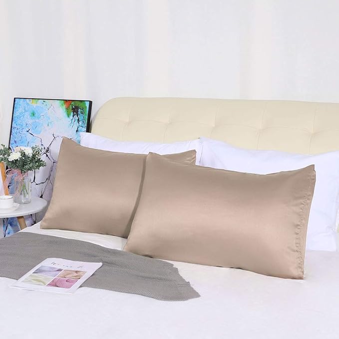 uxcell 2 Pack Silk Satin Pillowcase for Hair and Skin, Cool, Silky, Soft Breathable Pillow Cases Queen Size 20x30 Inch Sateen Pillowcase Rose Gold with Envelope Closure