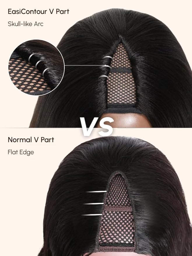 YIROO EasiContour V Part Wigs Human Hair Jerry Curly Glueless Human Hair Wigs Upgraded U Part Curly Wigs No Leave Out No Gel V Shape Clip in Half Wig Beginner Friendly Ready to Go Wig 18 inch