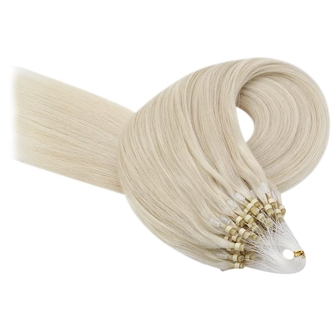 YoungSee Micro Loop Extensions Real Human Hair 24Inch Blonde Micro Link Hair Extension Human Hair Blonde Micro-Bead Extension 1g/s 50g Cold Fusion Microring Hair Extension for Wedding