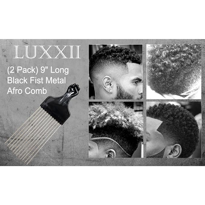 (2 Pack) 8" Long Black Fist Metal Afro Pick Lift Hair Comb Detangle Wig Braid Hair Man Styling Comb