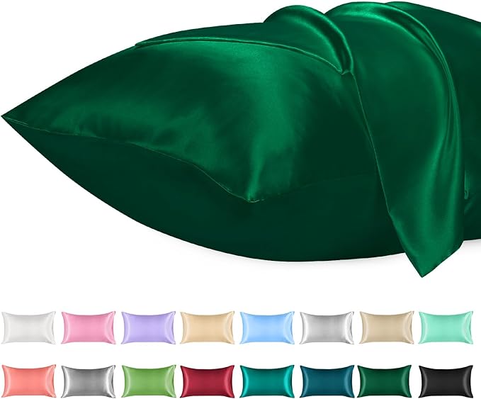 Lirex Satin Pillowcase for Hair and Skin, Super Soft and Cooling Similar to Silk, 2 Pack Queen Size 20"X 30" Pillow Cases with Envelope Closure, Gifts for Women Men, Green