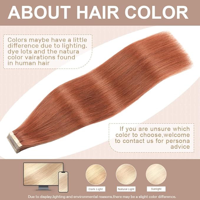 Tape in Hair Extensions Human Hair Dark Reddish Auburn 22 Inch 20Pcs Tape Ins for Women Straight Invisible Seamless Remy