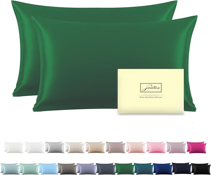 Silk Pillow Cases 2 Pack Soft Breathable and Sliky Queen Size Pillow Cases Set of 2,Natural Mulberry Satin Silk Pillowcase with Hidden Zipper for Hair and Skin (Olive Green,20"X 30",2pcs)