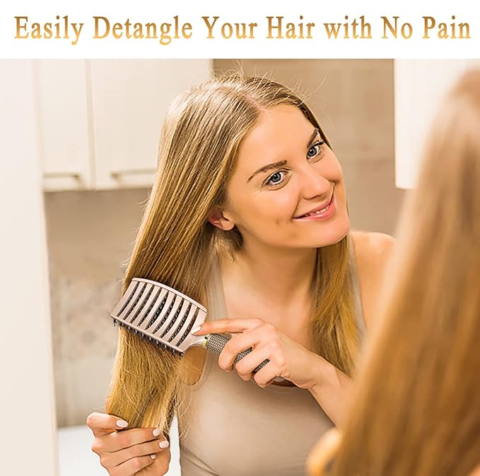 KTKUDY Detangling Brush Getting Knots Out without Pain - Boar Bristles Hairbrush Make Hair Shiny & Healthier Vented Detangler Brush for Women Men Kids Wet and Dry Hair (Gold)