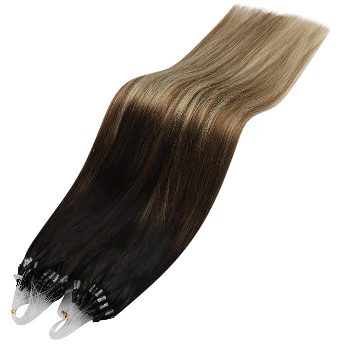 YoungSee Microlink Hair Extensions Human Hair Balayage Micro Ring Hair Extensions Ombre Dark Brown to Medium Browns with Blonde Hair Extension Beaded 20Inch 50g 50s Cold Fusion Hair Extension