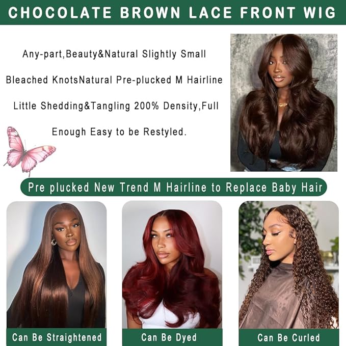 32 Inch Chocolate Brown Body Wave Wig Brown Wig Human Hair 13x6 HD Lace Front Wigs Body Wave Human Hair Wig Dark Brown Wig Pre Plucked Natural M Hairline For Women