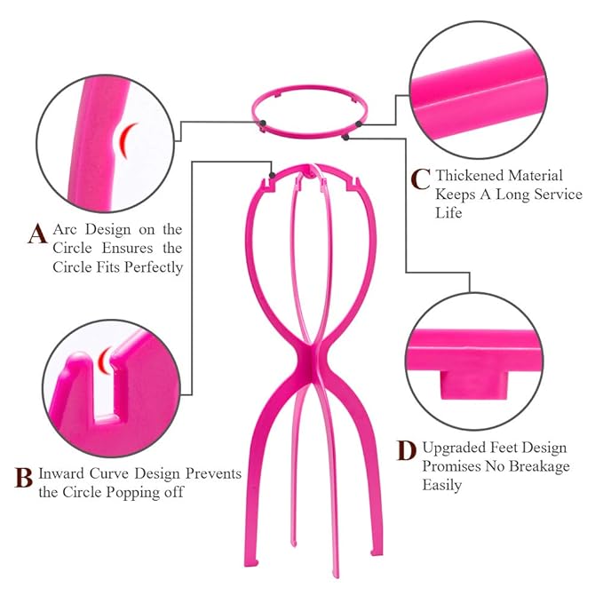 Dreamlover Portable Tall Stands for All Wigs, Collapsible Wig Dryer for Travel, Hot Pink, 2 Packs