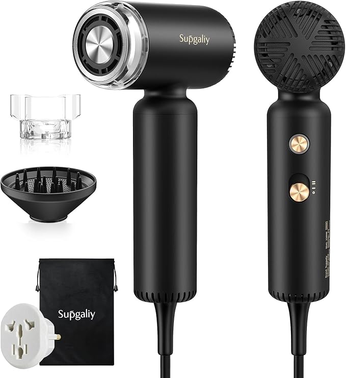 Dual Voltage Travel Hair Dryer, 1500W High-Speed Ionic Hair Dryers with Magnetic Curly Diffuser, Fast Drying, Lightweight Compact Portable Blow Dryer, No Heat Damage Gift Women,Quiet,European 110-240V