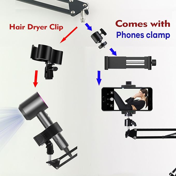 Hair Dryer Stand Hands Free 360 Rotate Hair Dryer Holder Stand Floor, Hands Free Blow Dryer Stand Clip Suitable for 99%