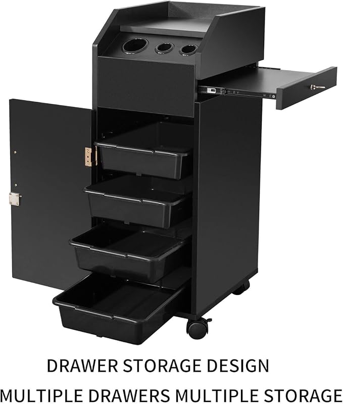 Large Lockable Wooden Trolley Cart On Wheels - Barber & Hair Salon Spa Tattoo Utility Cart