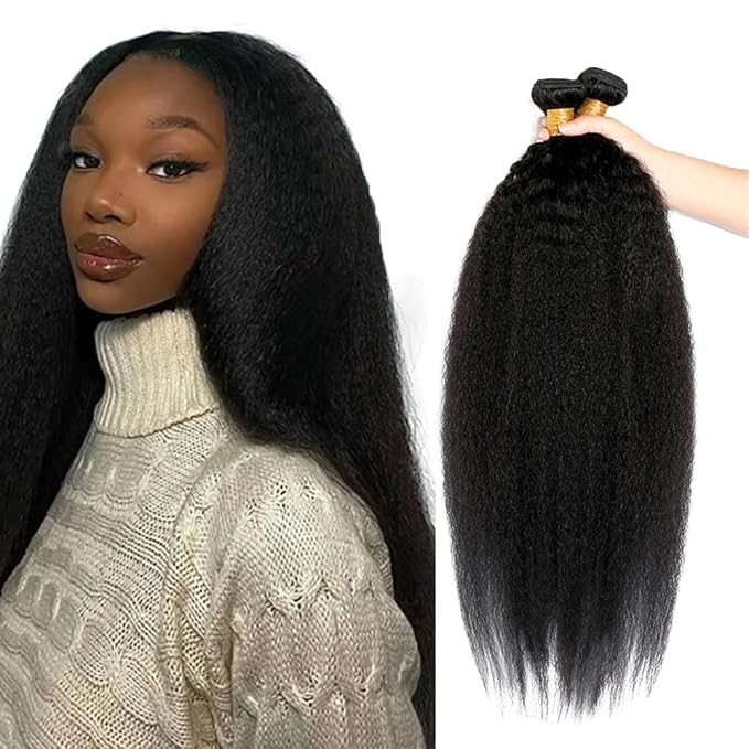 Kinky Straight Bundles Human Hair Color 1B Yaki Straight Bundle Niegmeag Peruvian Virgin Remy Hair 3 Bundles 14 16 18 Inch Double Weft Natural Black Yaki Bundle Hair Weave 150g