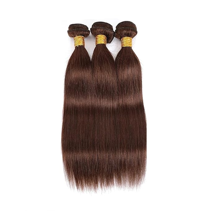 Color 4 Straight Bundles Human Hair Chocolate Brown Bundle Niegmeag Brazilian Virgin Remy Hair 3 Bundles 14 16 18 Inch Double Weft Brown Straight Bundle Hair Weave 150g