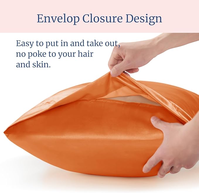 BEDELITE Satin Pillowcase for Hair and Skin, Super Soft and Cooling Similar to Silk Pillow Cases 2 Pack with Envelope Closure, Gift for Women Men(20"x36" King Size, Burnt Orange)