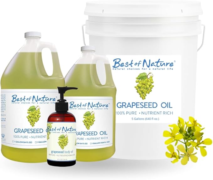 Best of Nature 100% Pure Grapeseed Oil - Unscented, Lightweight, Non-Greasy Moisturizer for Hair, Skin, Face & Aromatherapy, Carrier Oil for Essential Oils, Gallon (128 fl oz)