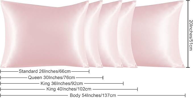 NTBAY 2 Pack Satin King Pillowcases for Hair and Skin, Luxurious and Silky Pillow Cases with Envelope Closure, 20x40 Inches, Light Pink