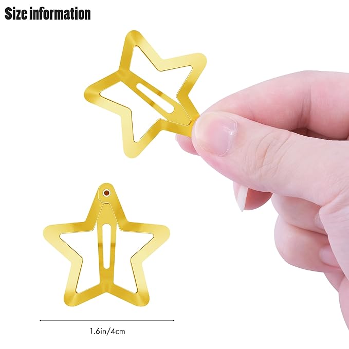 Star Hair Clips 2000s Y2K Gold Star Hair Accessories Snap Hair Barrettes Non Slip Metal Hair Clips for Girls Women -15 PCS 1.57"