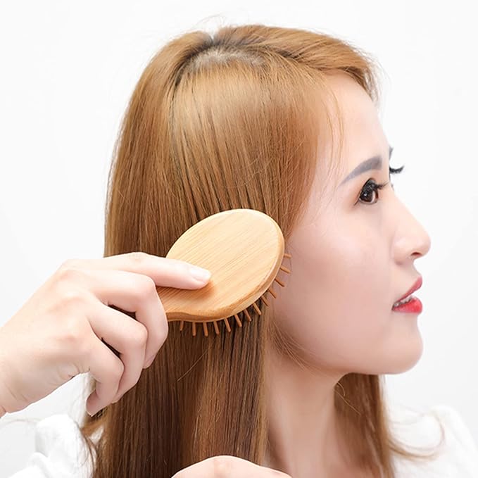Sofmild Mini Detangling Hair Brush for Women/Kids Wet Curly Hair - Small Compact Travel Size Bamboo Brush for Purse, Vacation & Car, All Hair Types