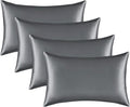 Satin Silk Pillowcase for Hair and Skin, Black Pillow Cases Standard Size Set of 4 Pack Super Soft Pillow Case with Zipper Closure (Gray, Queen(4 Pack))