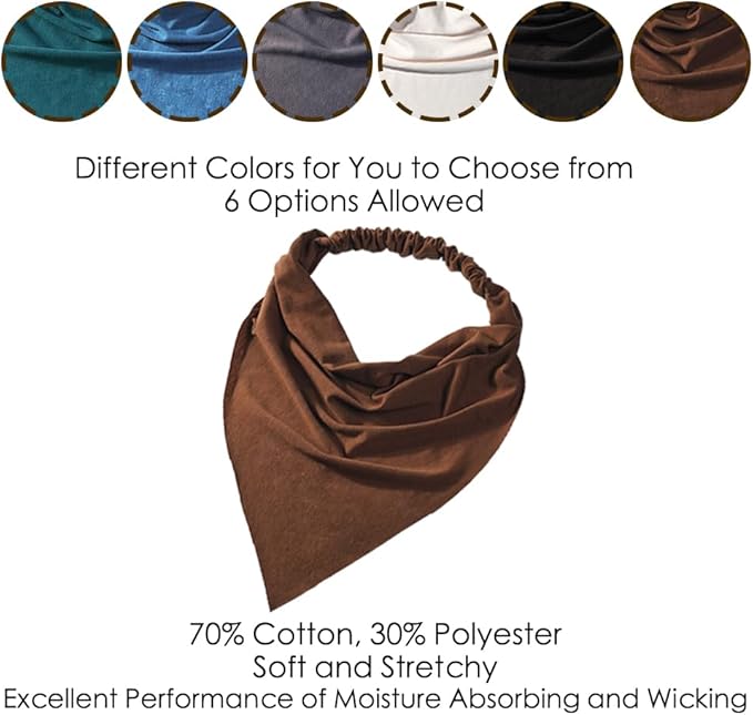 6 Pack Hair Scarf Headband for Women Elastic Bandana Head Scarf Large Boho Triangle Kerchief with Clips Non Slip Scarves