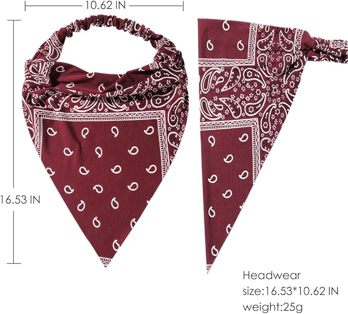 6 Pack Hair Scarf Headband for Women Elastic Bandana Head Scarf Large Boho Triangle Kerchief with Clips Non Slip Scarves