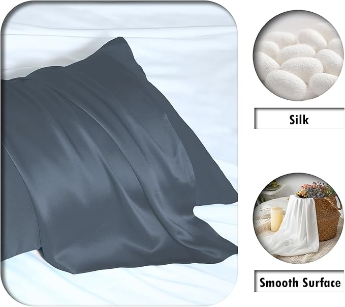 Mulberry Silk Pillow Cases Standard Size Silk Pillowcase with Zipper Soft Breathable Smooth Cooling Satin Silk Pillow Covers for Sleeping for Hair and Skin (Space Grey,20"X 26",1Pcs)