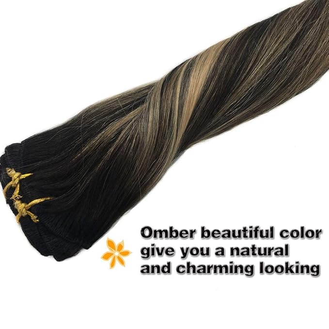 GOO GOO Clip in Hair Extensions Real Human Hair, Remy Human Hair Extensions Clip ins for Women, Natural Human Hair, 20 Inch 160g 7Pcs, 1B/16/1B Balayage Natural Black to Light Blonde